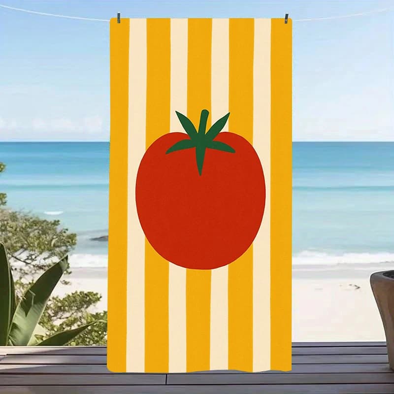 Tomato Print Striped Beach Towel Lightweight Quick Dry Soft Microfiber For Travel Swimming