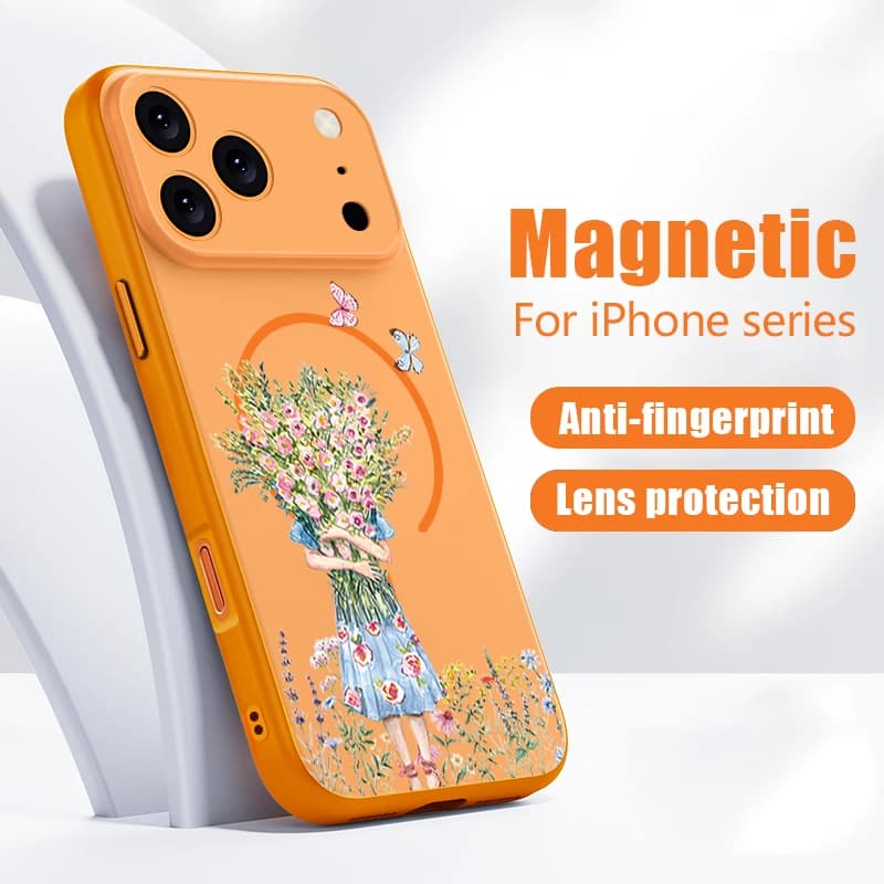 Custodia per iPhone 17 Pro Max con motivo floreale a cartone animato, magnetica per MagSafe, ibrida opaca, compatibile con iPhone 16 15 14 13 Pro Max