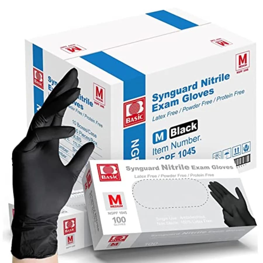 Guanti da Esame in Nitrile Intco Basic BLK 5 Mil - Senza Lattice e Senza Dermosine, Confezione da 000, Taglia Media-000