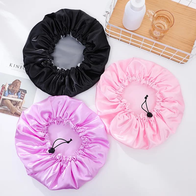 Shower Head for Sleep with Adjustable Drawstring Waterproof Black EVA Bath Hat for Women Man Bathroom Products Prevent wet sink