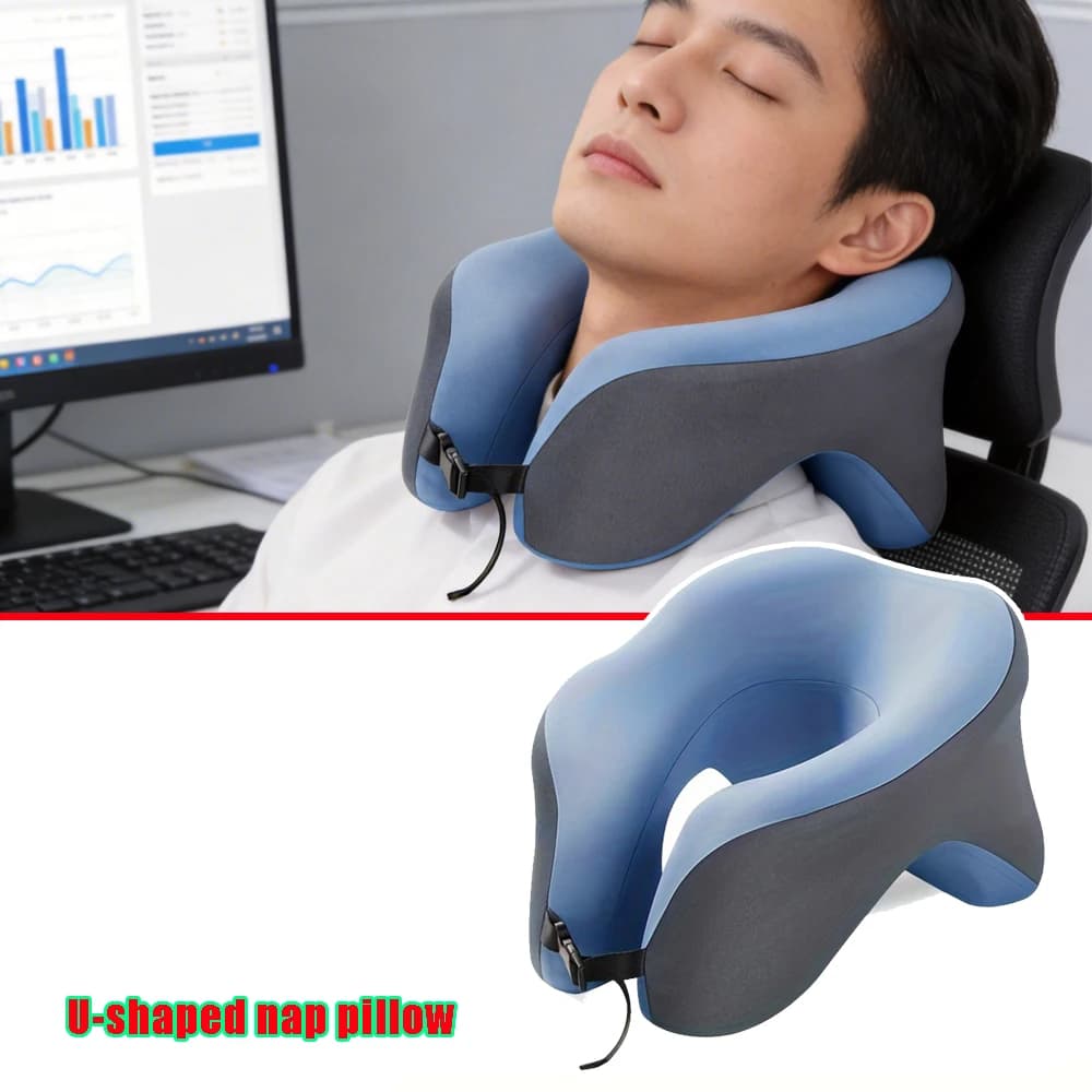 Cuscino per il Collo a Forma di U in Memory Foam, Supporto Cervicale per Viaggi, Campeggio, Aereo, Auto, Ufficio, Poggiatesta con Supporto Laterale