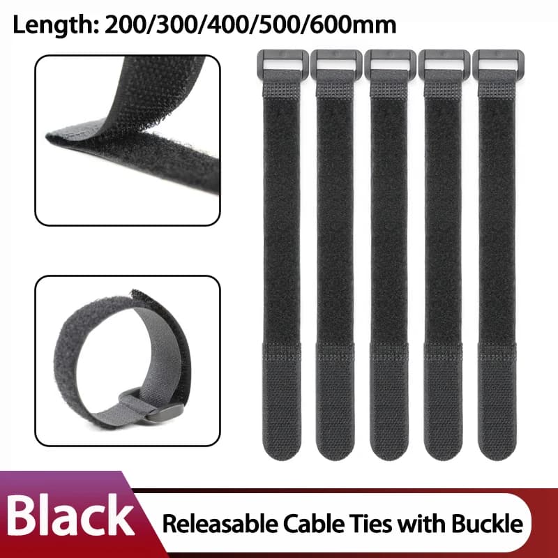10 ~ 200pcs Nero 20/30/40/50/60CM Cinghie di fissaggio con gancio e anello Nastro autoadesivo Fascette avvolgenti Fascette fisse Fascette di fissaggio
