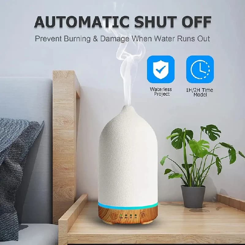 Diffusore di Aromi in Ceramica, Umidificatore ad Ultrasuoni con Nebbia Fredda per Aromaterapia, Diffusore di Oli Essenziali con 7 LED