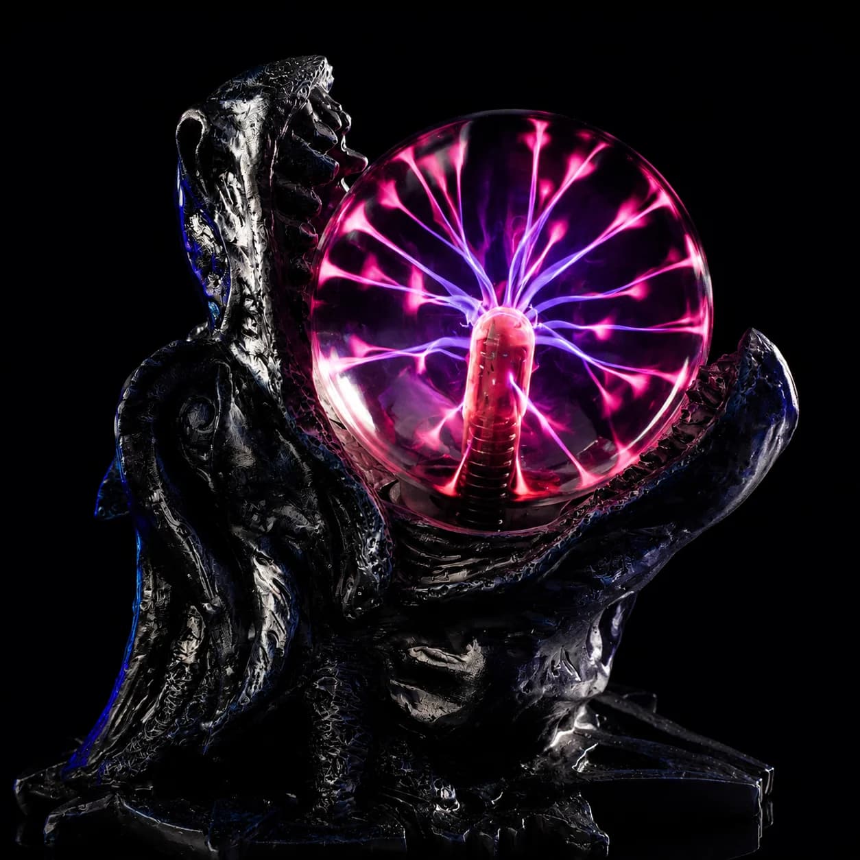 Plasma Ball Skull Lamp Interactive Lightning Sphere Gothic Horror Decor LED Night Light Halloween Desk Ornament Gift