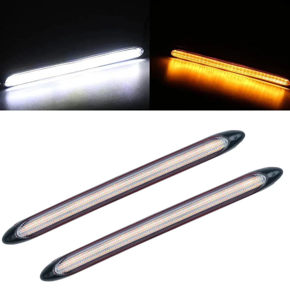 2PSC Sequential DRL Strip Car Daytime Running Lights Automobile LED Headlights Strip Universal White/Amber Turn Signal Lamps 12V