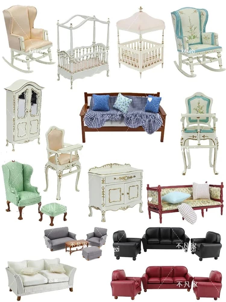 Mobili per case delle bambole in miniatura in legno 1:12 Mini mobili classici Modello Palazzo Accessori per bambole guardaroba per bambole di lusso retrò
