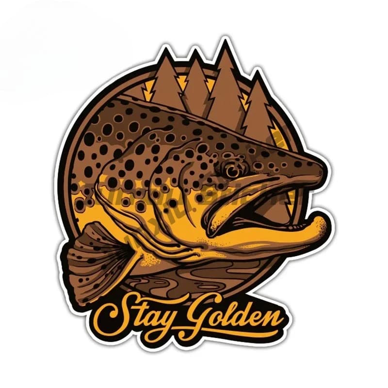 Funny Wall decal for Cars to Shape Fish for Tronco Offroad, Decalcomania for Golden Trout, Wall decals for Fishing boxes and Toolbox