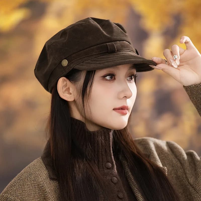 Vintage British Beret Women Autumn Winter Warm Newsboy Octagonal Hat Elegant Face-Flattering Streetwear Casual Fashion Cap