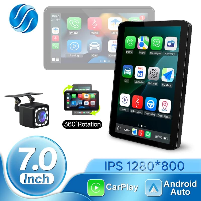 Hippcron 7 "Rotabile Autoradio Wireless Carplay Android Auto Navigazione Lettore multimediale IPS Touch Screen USB Bluetooth Specchio