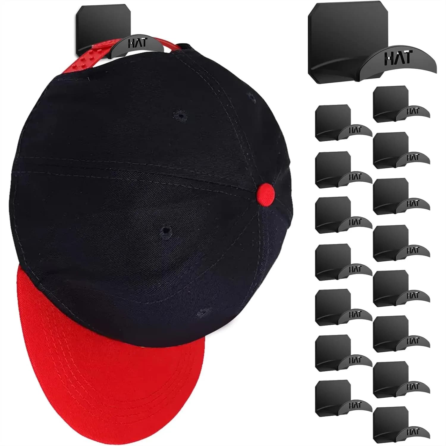 16 Pack Hat Racks for Baseball Caps with Self-Adhesive Hooks for Boys Girls Room Decor