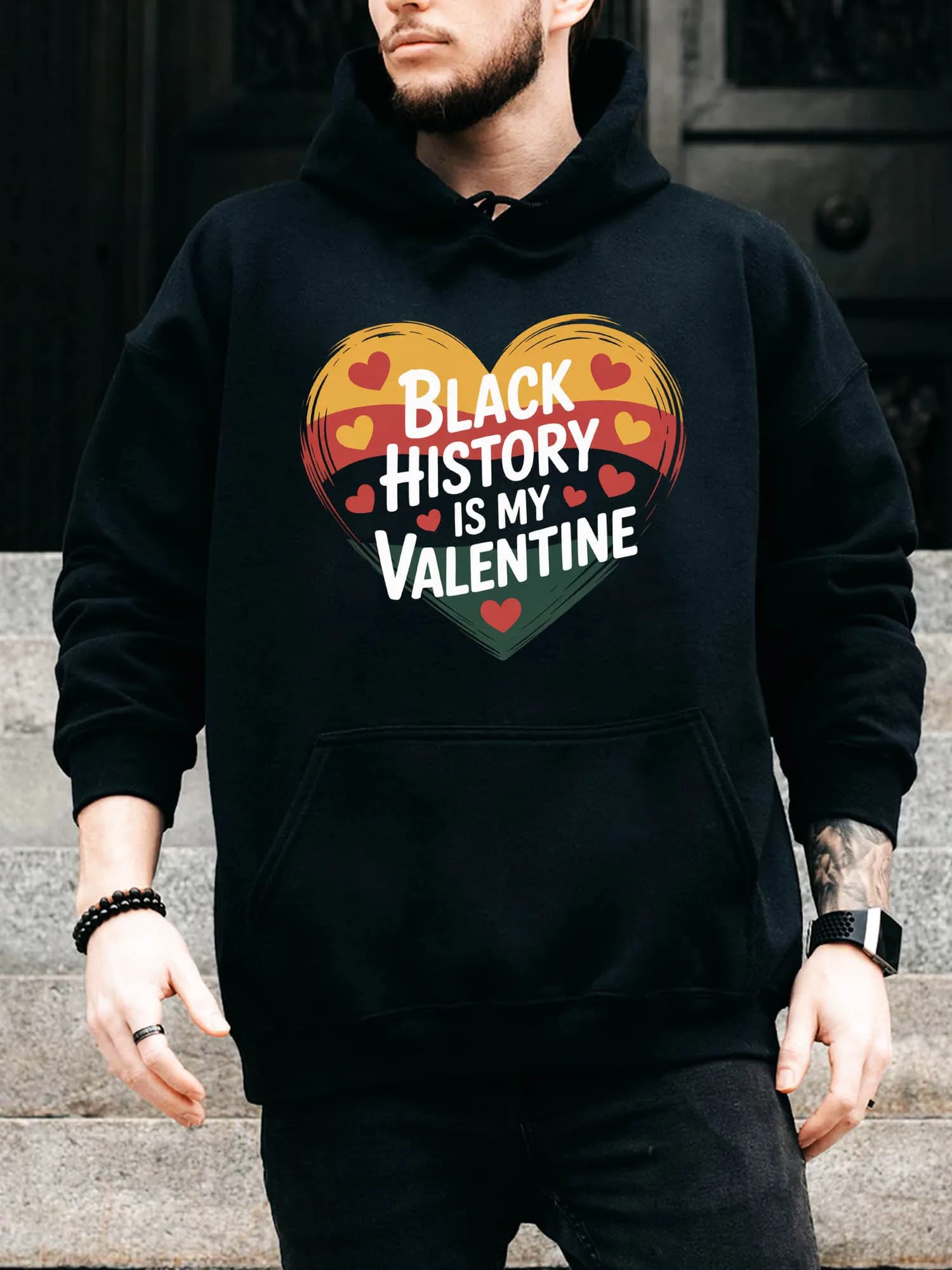 Felpa con cappuccio da uomo con coulisse My Valentine the Black History - Pullover nero casual e confortevole, felpa con cappuccio autunno e inverno