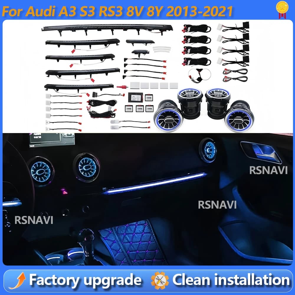 For Audi A3 S3 RS3 8V 8Y 2013-2018 MQB 30 Color illuminated Strip Decorate Ambient Light Dashboard Air Vent LED Atmosphere Lamp