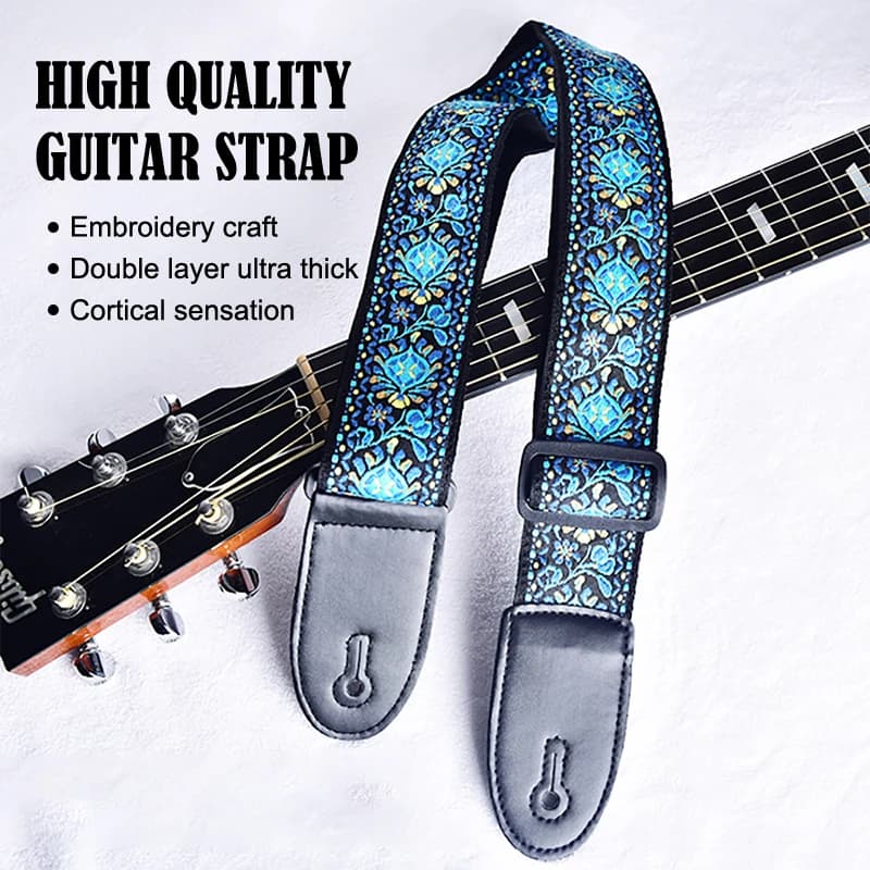 Tracolla per chitarra con stampa ricamata Tracolla regolabile in stile etnico vintage per accessori per chitarra folk per chitarra elettrica basso Ukulele