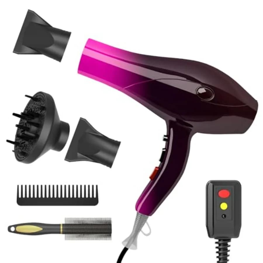 Asciugacapelli ionico per uso professionale, 2400W con tecnologia a ioni negativi, colore rosso carminio, silenzioso e ad asciugatura rapida