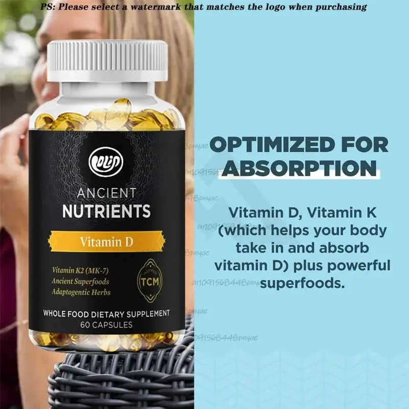 60 capsule vitamin D supplement, 5000 UI immune support, made with bone broth extract and fungi, supports inflammation