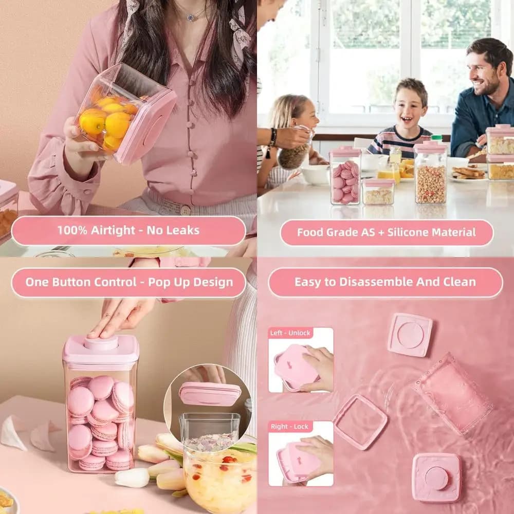 Set di contenitori ermetici impilabili da 7 pezzi per snack, spezie e altro: coperchi One-Touch, senza BPA, sigillo sicuro