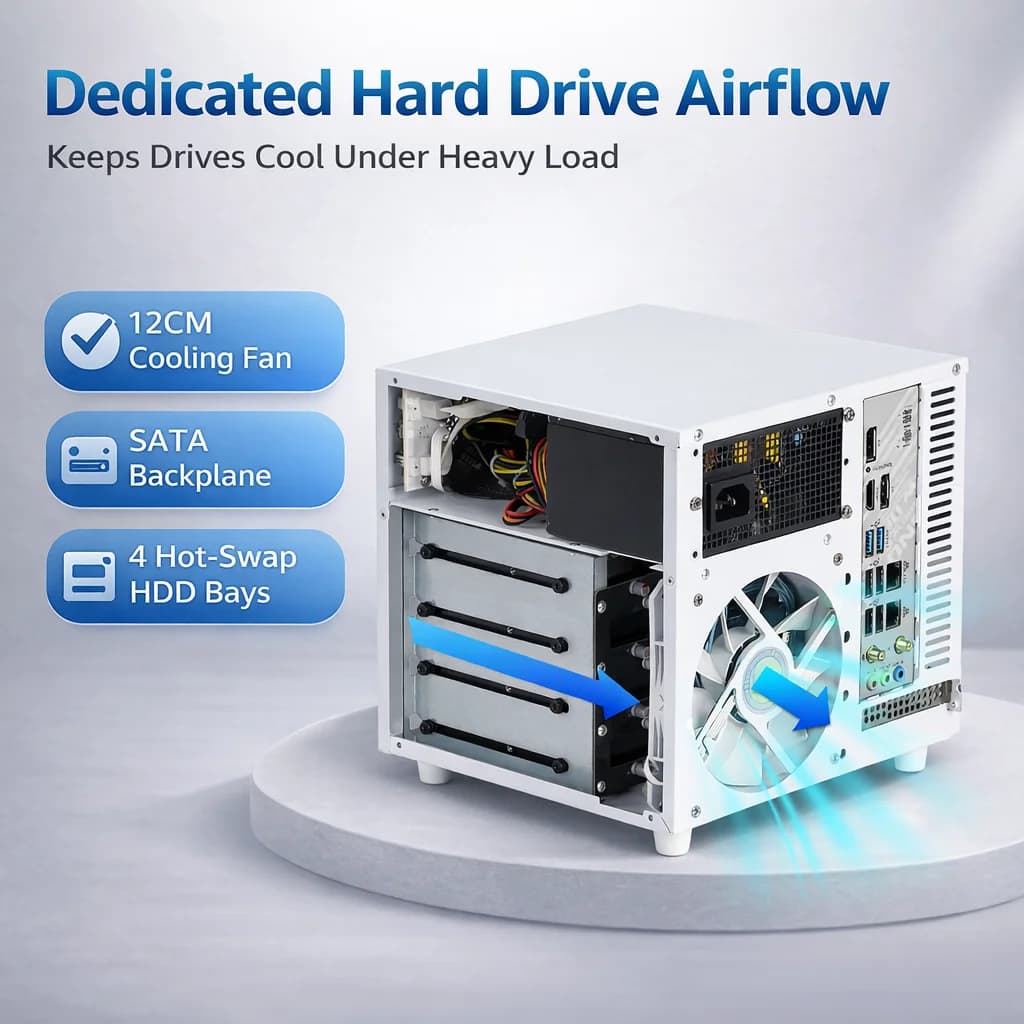 Case Mini NAS a 4 Bay da 9,9L, Chassis Server ITX con Supporto PSU SFX/SFX-L, Enclosure Compatto per Archiviazione Domestica