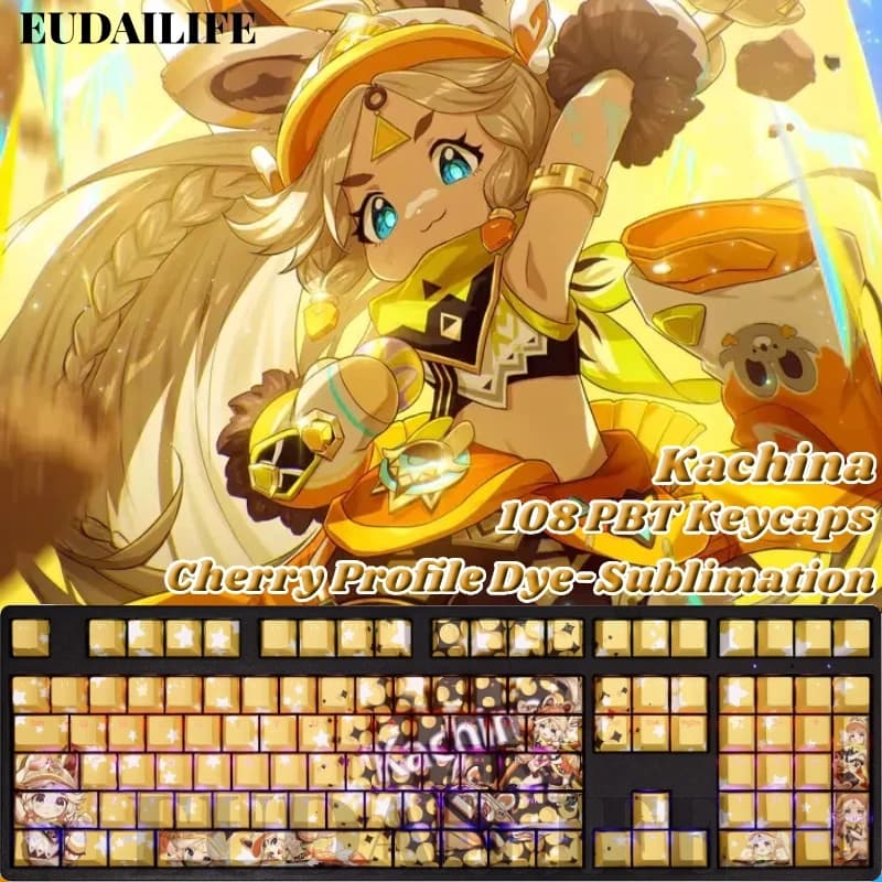 Kachina PBT 108 Copritasti Genshin Impact Copritasto Tintura Sublimazione Cherry Interruttore Asse Trasversale Keycap per Tastiera Meccanica Regalo