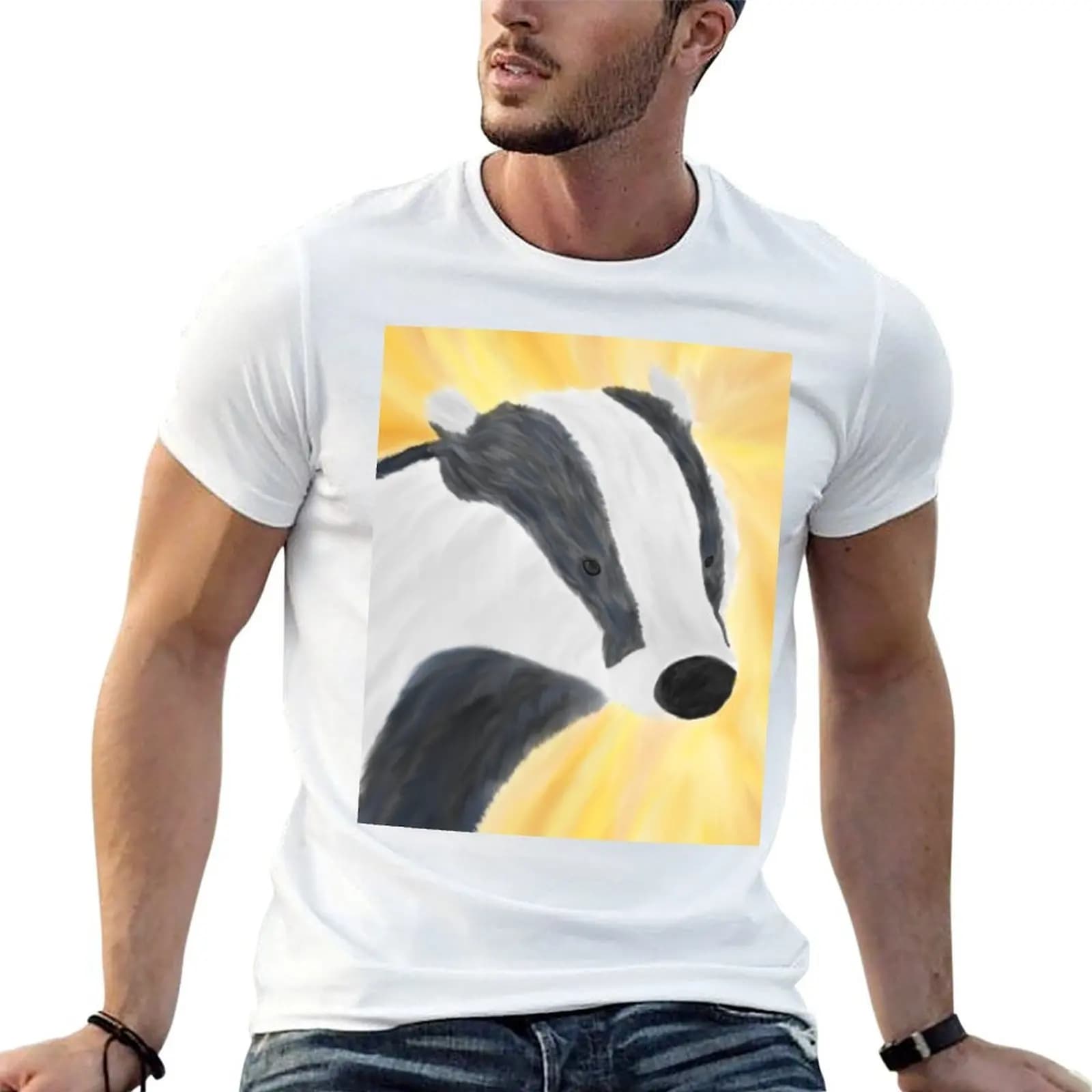 T-shirt con stampa di procione europeo, dipinto a olio, t-shirt essenziale, t-shirt di design in cotone, confezione di t-shirt