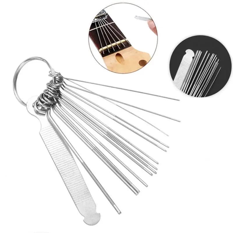Kit di Strumenti per Riparazione e Manutenzione di Chitarre Sportive, Set di Strumenti per Misurazione, Levigatura Corde, Guarnizioni, Plettri e Ricambi