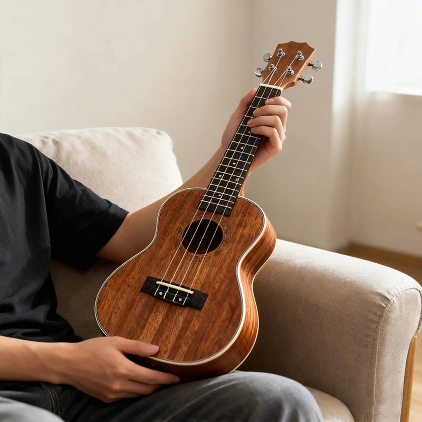 Ukulele da 23 Pollici con Bordi Finiti, Strumento a Corda per Principianti, Dimensioni Compatte, Facile da Accordare