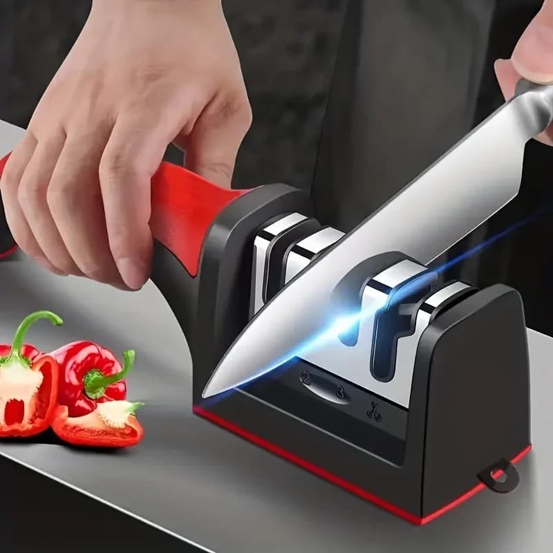 Premium 4-Stage Knife and Scissors Sharpener, Professional Manual Blade Sharpening System, Safe and Easy-to-Use Kitchen Gadget