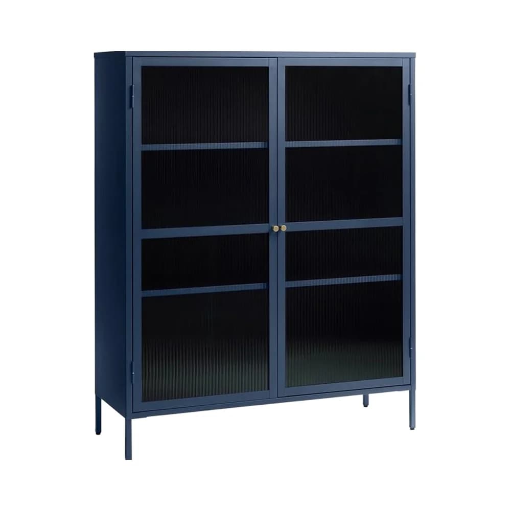 #￥Modern Steel Display Cabinet 2 Hinged Doors 4 Adjustable Shelves Freestanding Living Room Furniture 5-Year Home Furniture