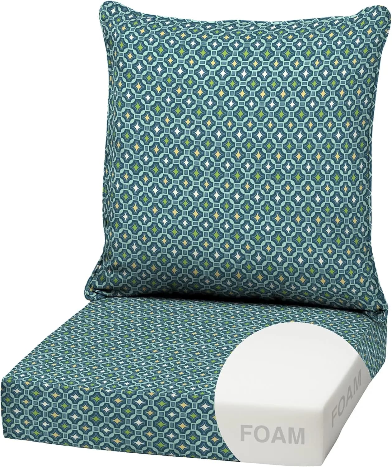 Set di Cuscini Profondi in Schiuma per Esterni, 22x24 Pollici, Resistenti alle Intemperie e alla Pioggia, Antisbiadimento, per Sedie, Divani e Poltrone