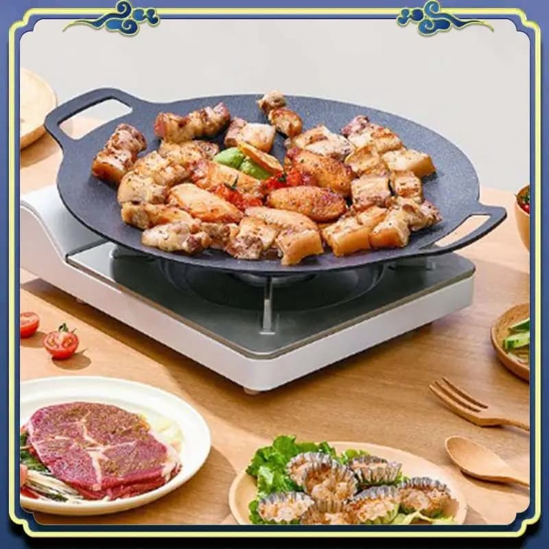1 PZ 38 Cm Spessore Ghisa Padella Piatto Pancake Piastra Antiaderente BBQ Grill Fornello A Induzione Fiamma Aperta Pentola Nero