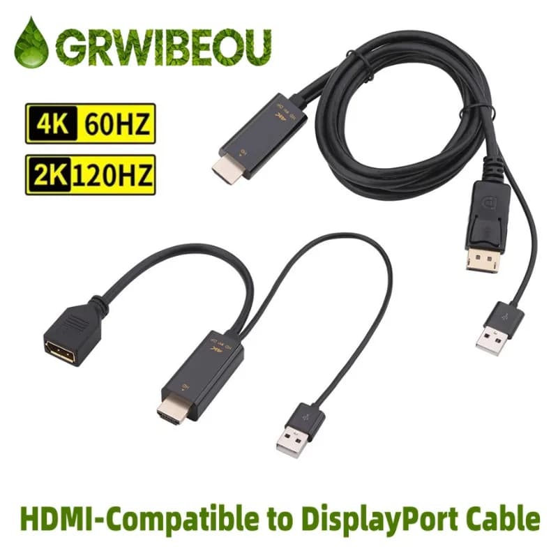 Cavo HDMI-Compatibile a DisplayPort 4K@60Hz 2K@120Hz, Cavo da Sorgente HDMI-Compatibile a Monitor DP per PC, Laptop, PS5, Xbox