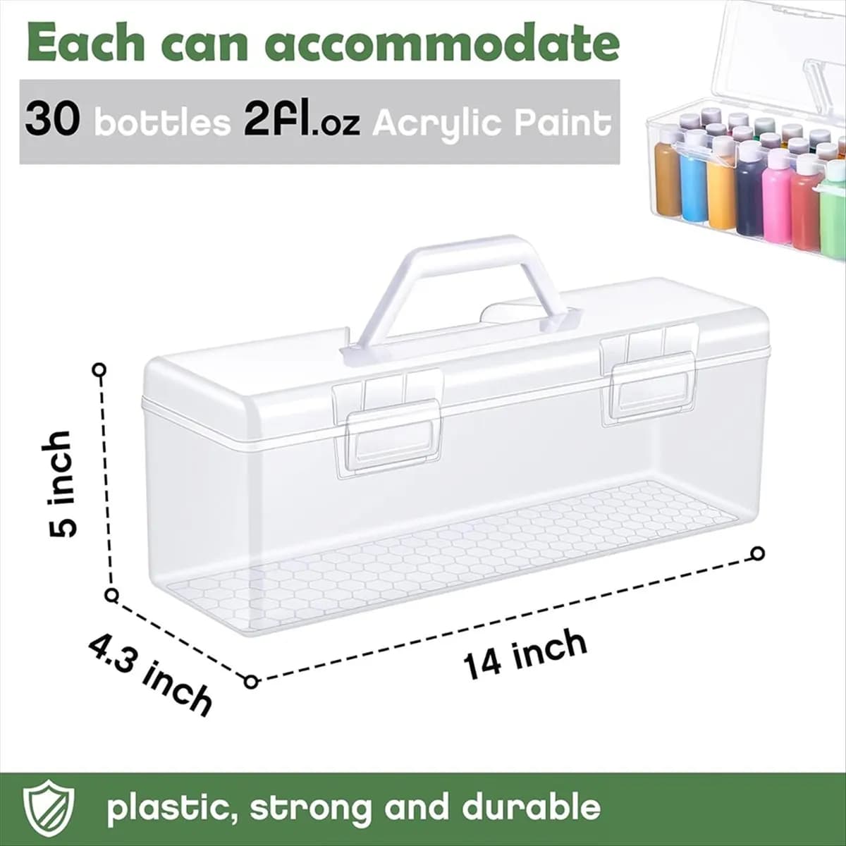 MALL 3 Pcs Paint Storage Box for 2 Fl. Oz Acrylic Paints, Acrylic Portable Craft Art Organizer with Handle, 30 Bottles White