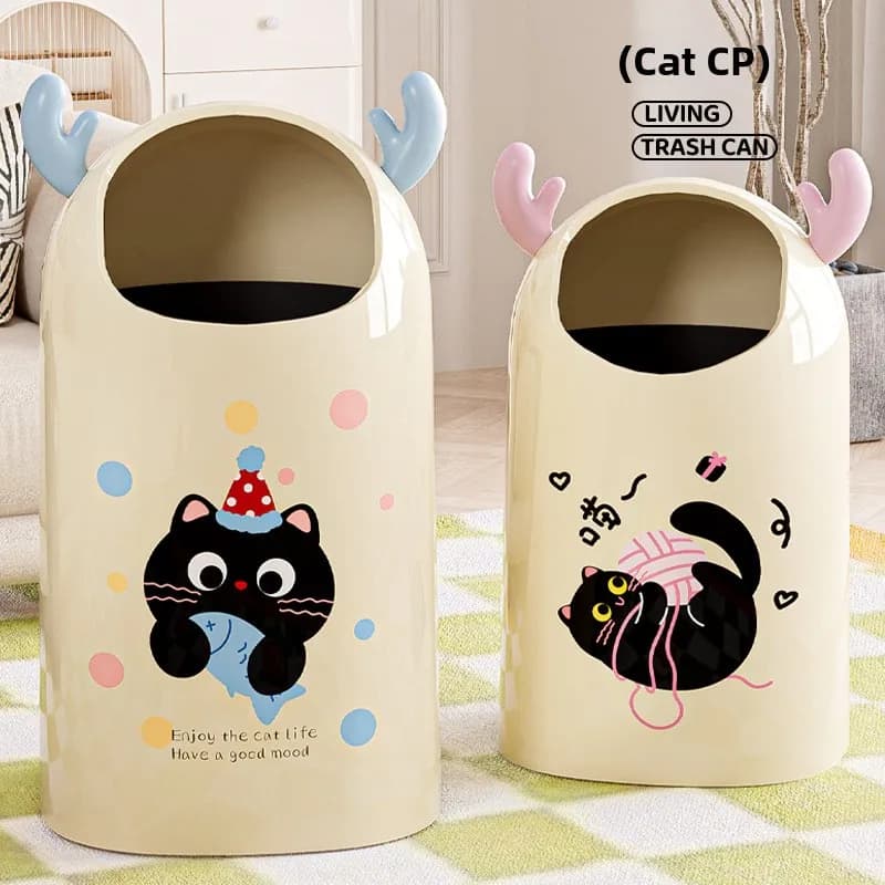 Modern Minimalist Cartoon Large Capacity Double Layer Trash Can for Living Room Home Use Open Top Dustbin Family Cleaning Tool