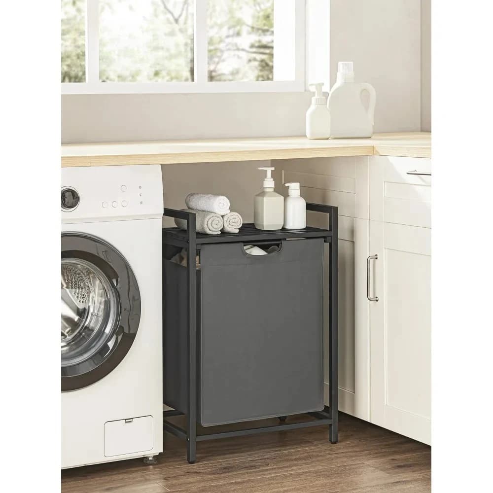 Cesto Portabiancheria, Cesto per Bucato, Organizzatore per Bucato con Sacco Estraibile, Telaio in Metallo, Ripiano, 65L (17,2 Galloni), 48 cm