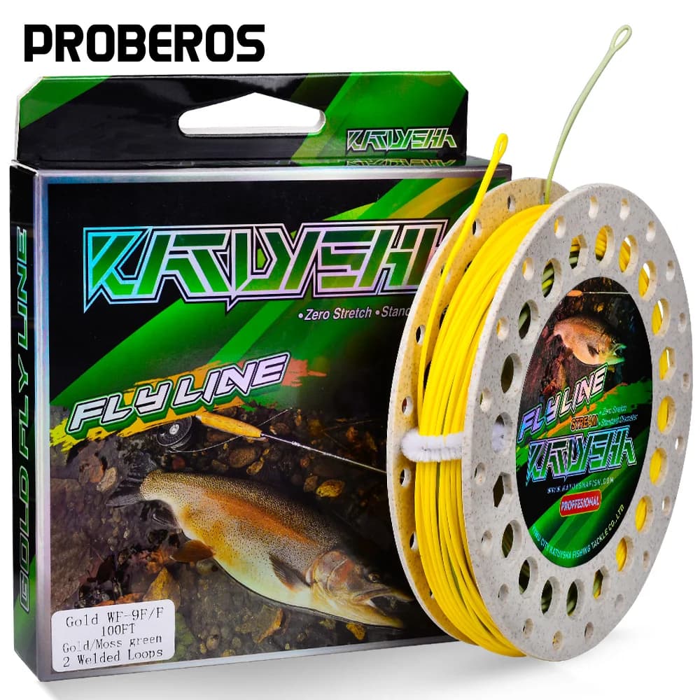 PROBEROS Lenza da pesca a mosca Peso galleggiante Lenza da mosca in avanti con doppio anello saldato, Giallo fluorescente WF2F WF3F WF4F WF5F WF6F