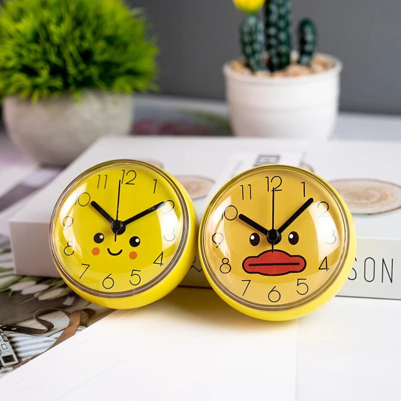 Mini 7 cm suction cup wall clock design waterproof enclosure for bathroom kitchen toilet small office quartz table clock Decorating