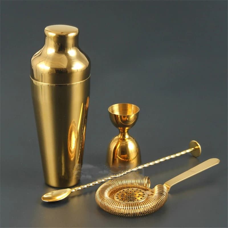 Set da bar shaker per cocktail Set di stoviglie shaker in rame placcato oro - Kit da cocktail per barista da 4 pezzi