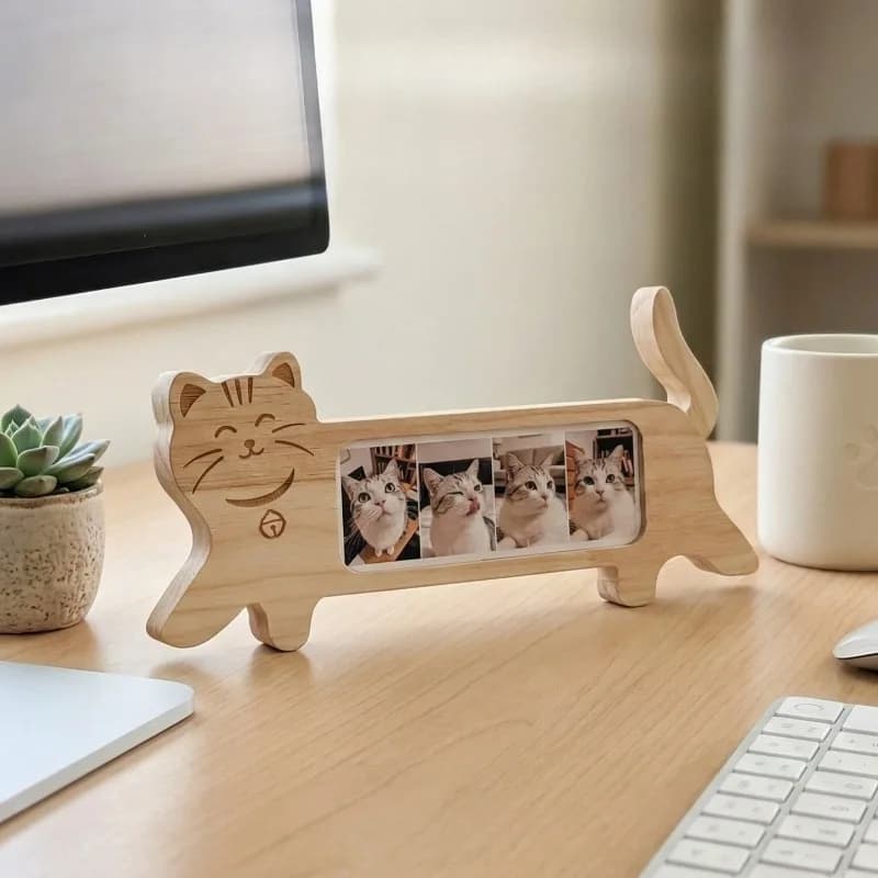 Lying Cat Pet Photo Frame Multi-Grid Wooden Picture Frame Desktop Decorative Photo Storage Display