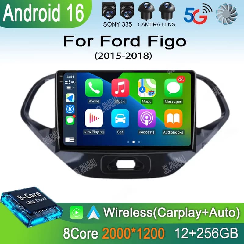 Autoradio Android 16 con schermo HD per Ford Figo 2015-2018, lettore multimediale Bluetooth USB Carplay MP5 FM Stereo GPS DSP 2 Din