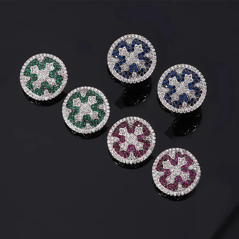 Orecchini a bottone rotondi con pietre preziose multicolori Design intricato per un tocco di eleganza Gioielli da donna geometrici moderni e perfetti