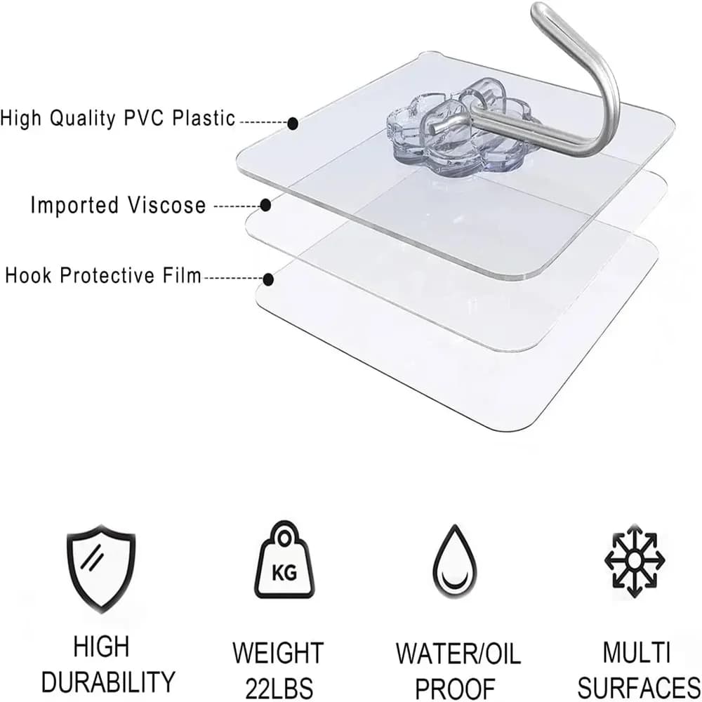 5-30 Parts Hooks Stainless Steel Transparent Stickers for Bathroom, Towels, Clothes rack, Hooks Wall decals for Keys, Storage stand