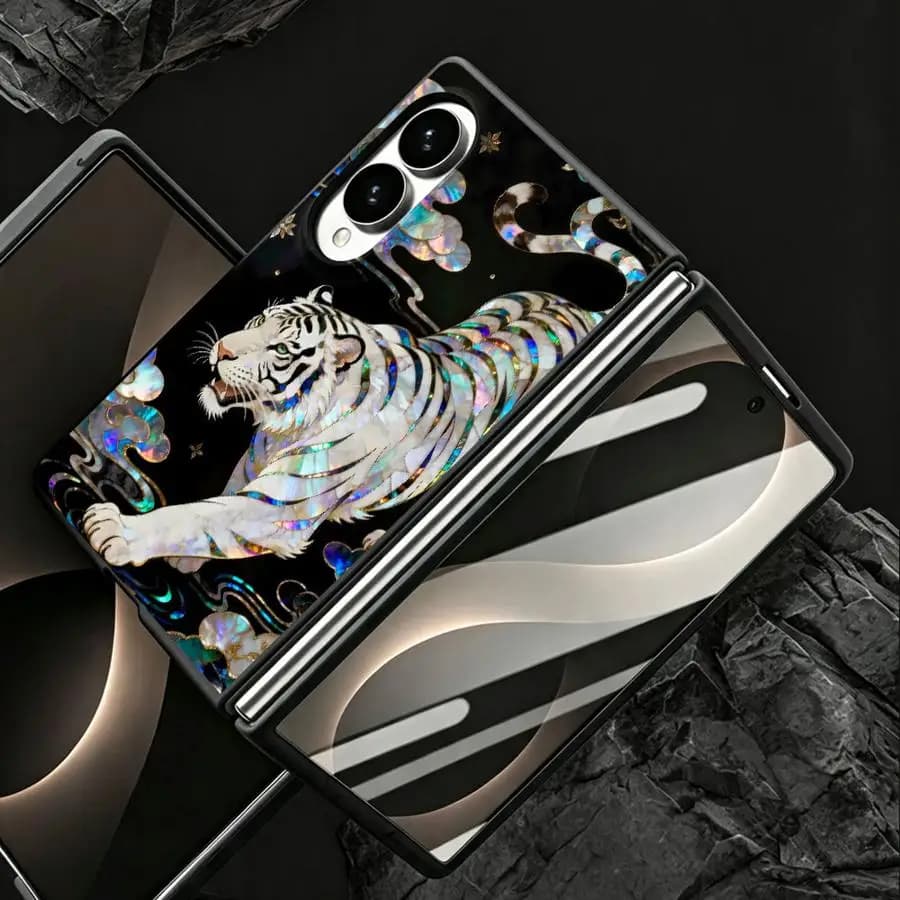 Luxury Phone Cover Case for Samsung Galaxy ZFold8 Z Fold8 Wide ZFold Wide Z Fold 8 White Tiger