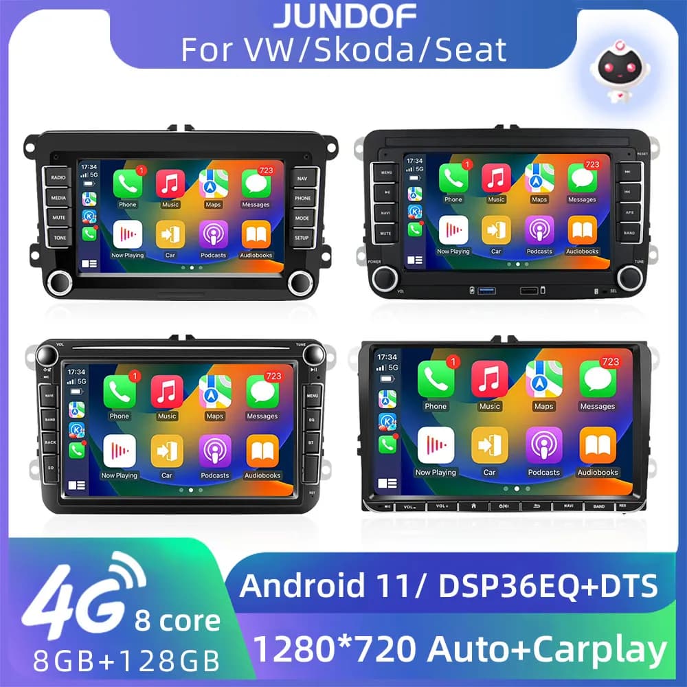 JUNDOF 7 "/8"/9 "2 din Android Autoradio Per VW Volkswagen Golf5 Polo Skoda Rapid Octavia Tiguan Passat B6 B7 Jetta Carplay Stereo