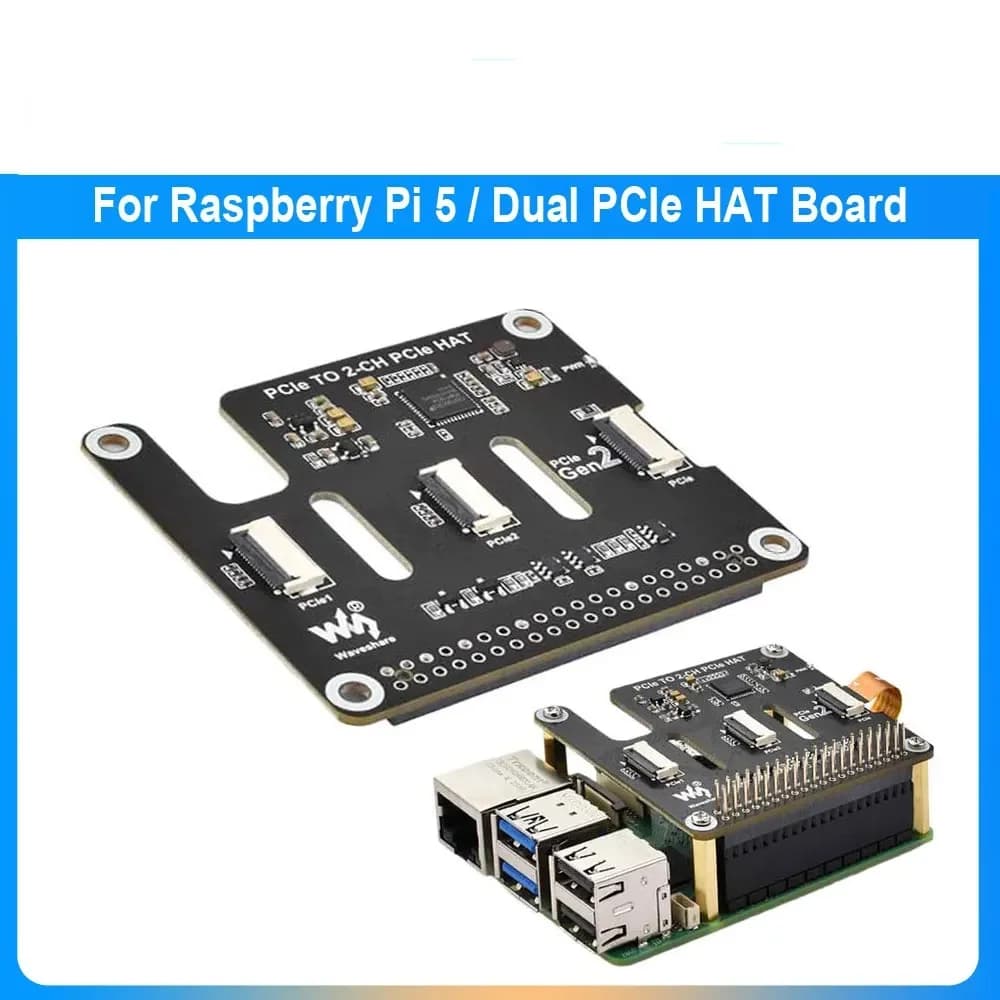 Raspberry Pi 5 PCIe to 2-CH PCIe FFC Dual PCIe HAT Expansion Board Pi5 Double 16PIN PCIe interface can stack for Raspberry Pi 5