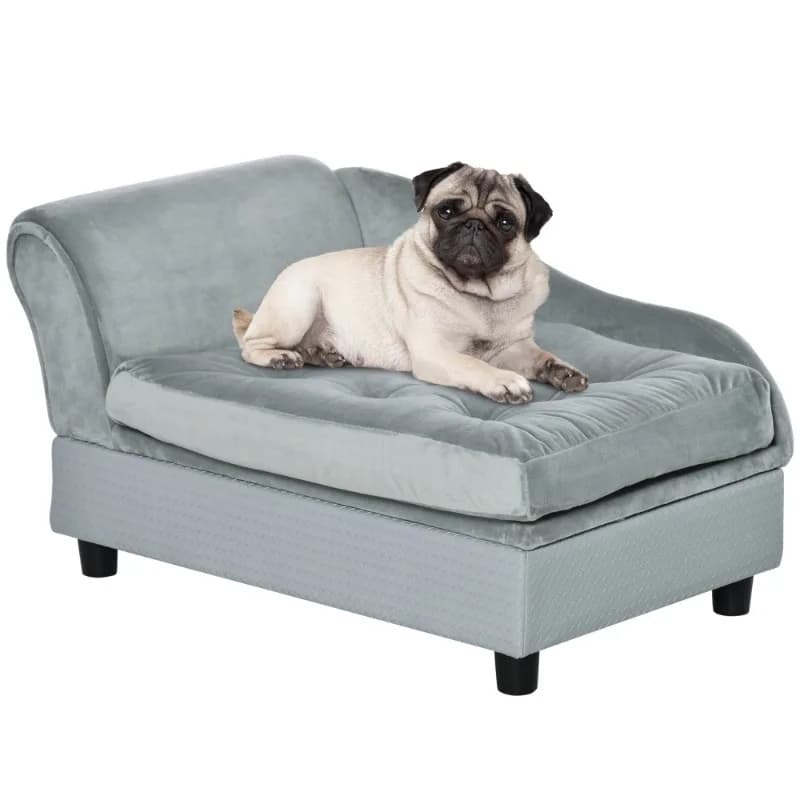 Divano letto per cani di lusso grigio con spazio di archiviazione nascosto Divano per cani in morbida schiuma Mobili moderni per animali domestici