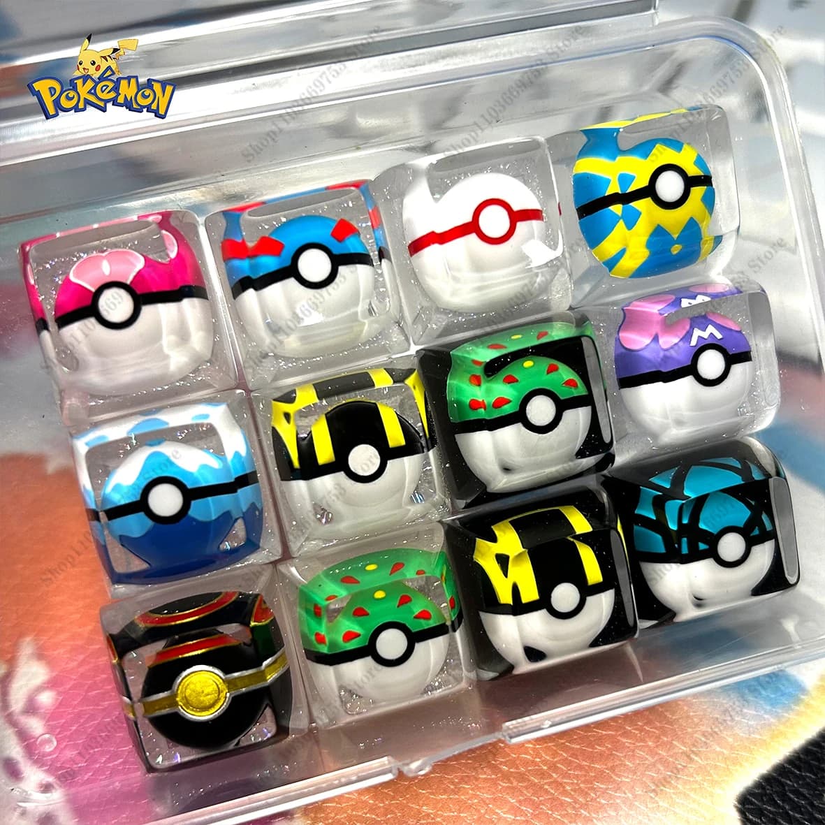 Pokemon Anime Pokeball Copritasti in resina Tastiera meccanica Tasti trasparenti 3D Accessori per tastiera Pokemon Ball Regali personalizzati