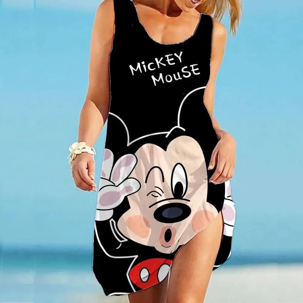 Abiti Estivi Mickey Minnie con Stampa 3D, Vestiti da Spiaggia per Donne/Bambini, Top Estivo Carino con Spalline