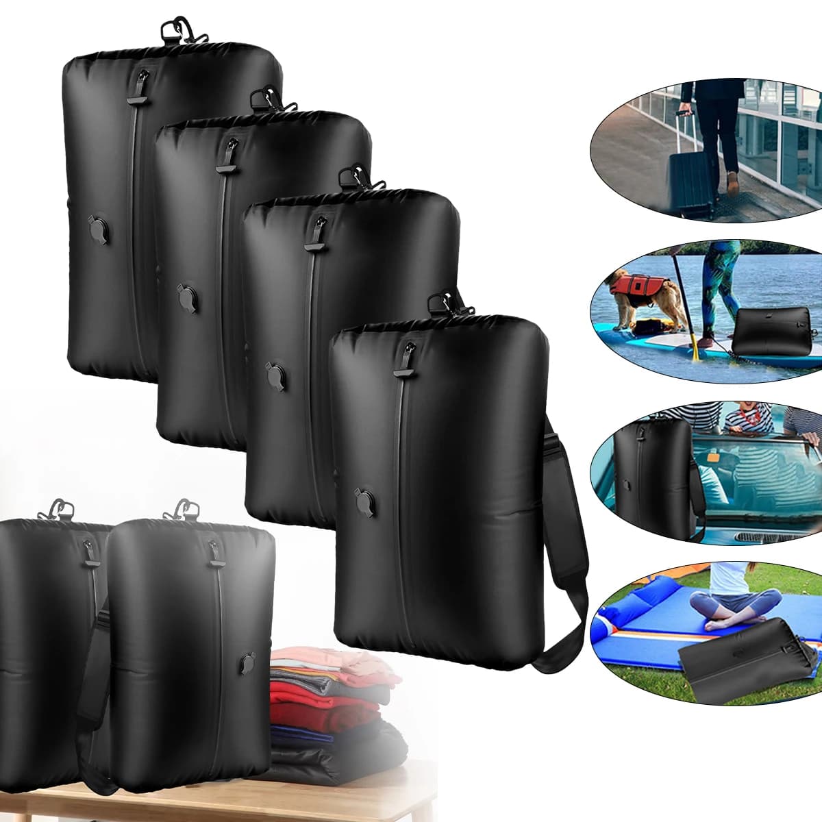 Borsa di compressione sottovuoto da 34 litri con tracolla regolabile e gancio Cubi di imballaggio sottovuoto riutilizzabili impermeabili per valigia da viaggio