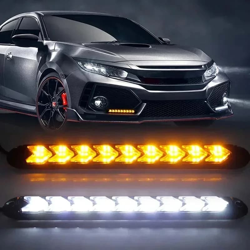 2PCS Arrow Car LED Daytime Running Light 12V DRL Switchback Strips con indicatori di direzione a flusso sequenziale ambra e bianco