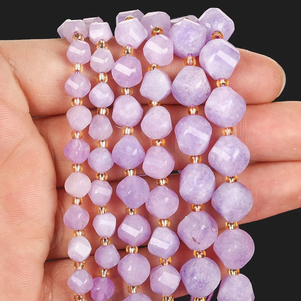 6-10mm Natural Purple Kunzite Jade Beads Faceted Loose Spacer Bead for Jewelry Making Diy Bracelet Handmade Accessories 7inches