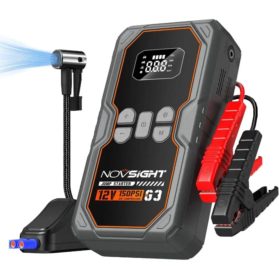 Avviatore di emergenza con compressore d'aria - Avviatore di emergenza a batteria portatile 6250A per auto 5L Gas/3L Diesel 12V Scatola di emergenza per auto 150PS